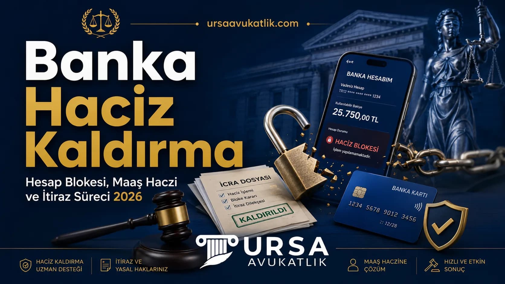Banka haciz kaldırma konulu görsel: hesap makinesi, defter ve not alan el