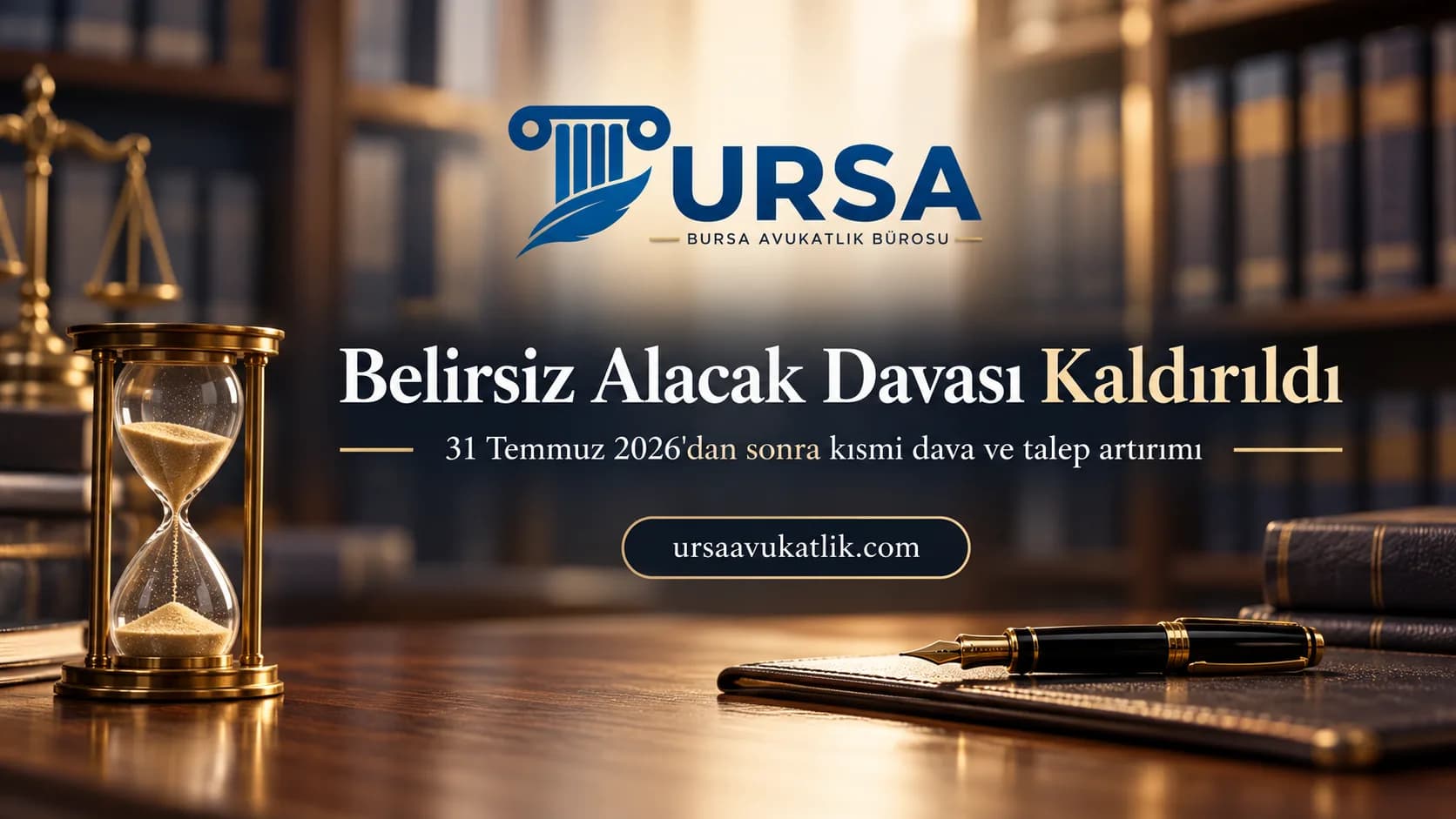 Arşiv dosyaları ve kum saati ile belirsiz alacak davasının kaldırılmasını ve kısmi davaya geçişi simgeleyen kapak görseli