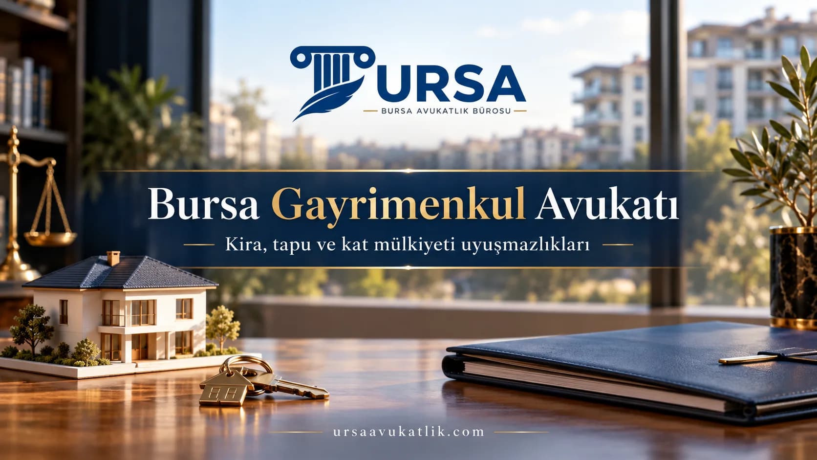 Ev maketi, anahtar ve dosya ile taşınmaz uyuşmazlıklarını simgeleyen kapak görseli
