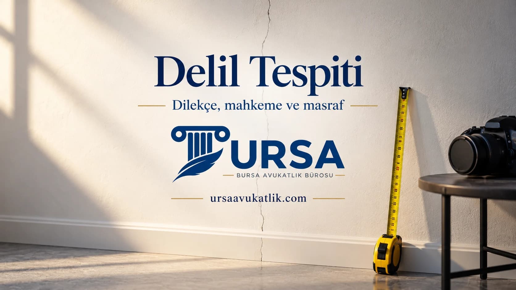 Duvar çatlağının önünde şerit metre ve fotoğraf makinesi ile delilin kaybolmadan kayda geçirilmesini simgeleyen kapak görseli