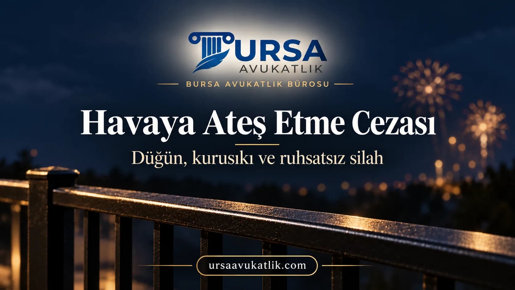 Gece boş bir balkon korkuluğu ve uzakta dağılan havai fişek ışıkları ile havaya ateş etme cezasını simgeleyen kapak görseli
