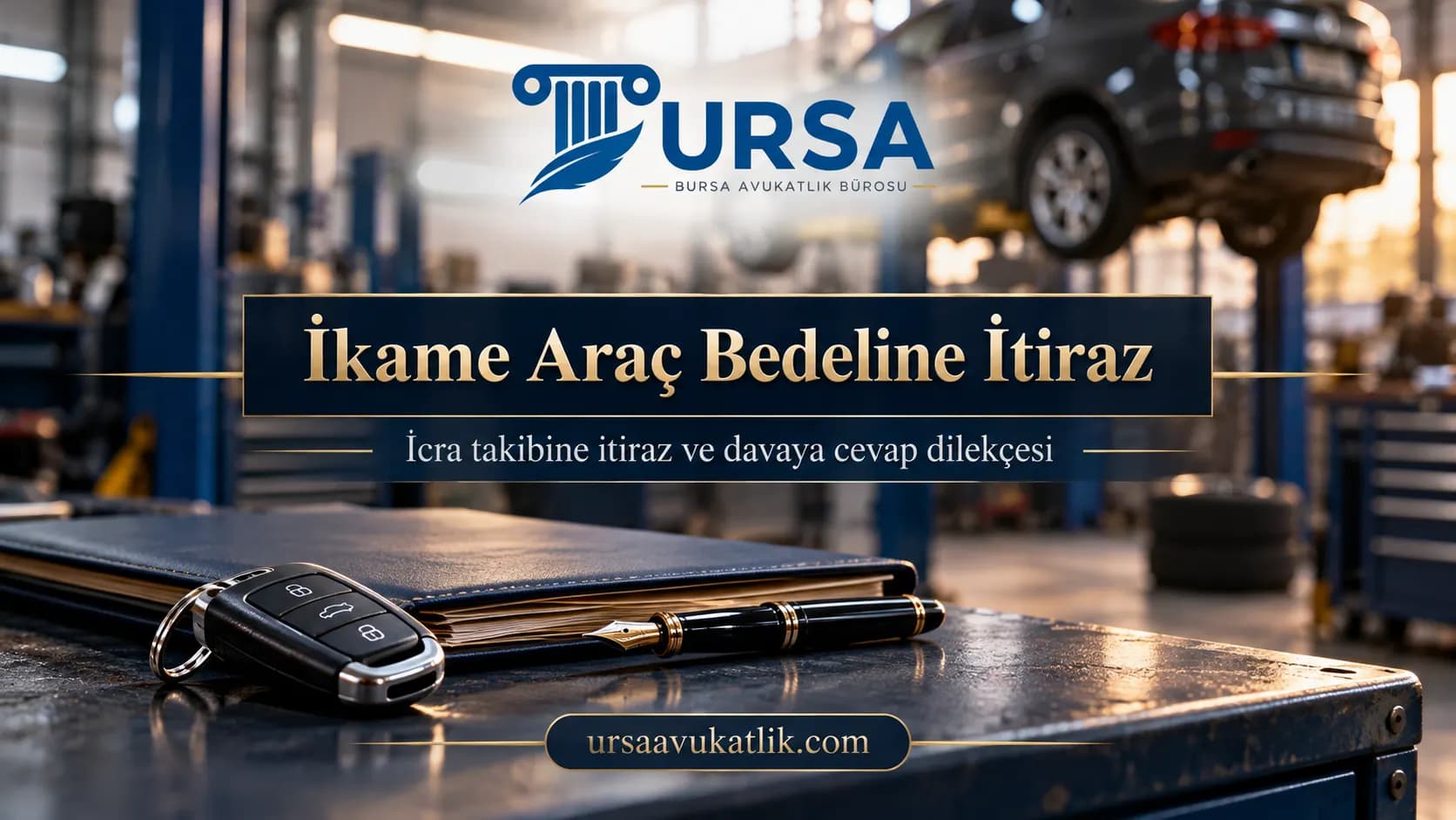 Serviste bekleyen otomobil ve dosya ile ikame araç bedeli talebine itirazı simgeleyen kapak görseli