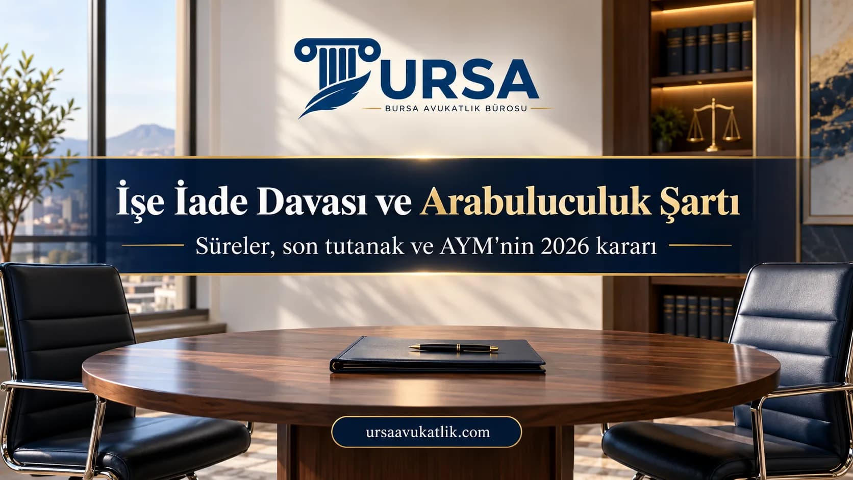 Karşılıklı iki boş sandalye ve dosya ile işe iade davasında arabuluculuk aşamasını simgeleyen kapak görseli