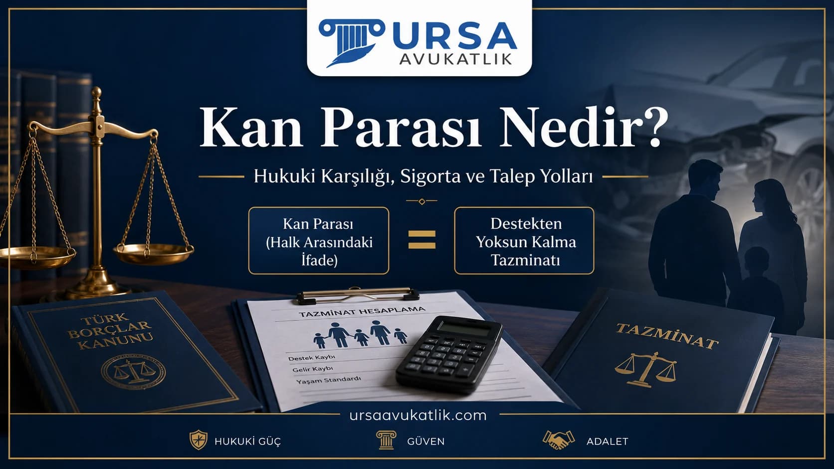 Kan parası konulu kapak görseli: terazi, Türk Borçlar Kanunu ve tazminat belgesi
