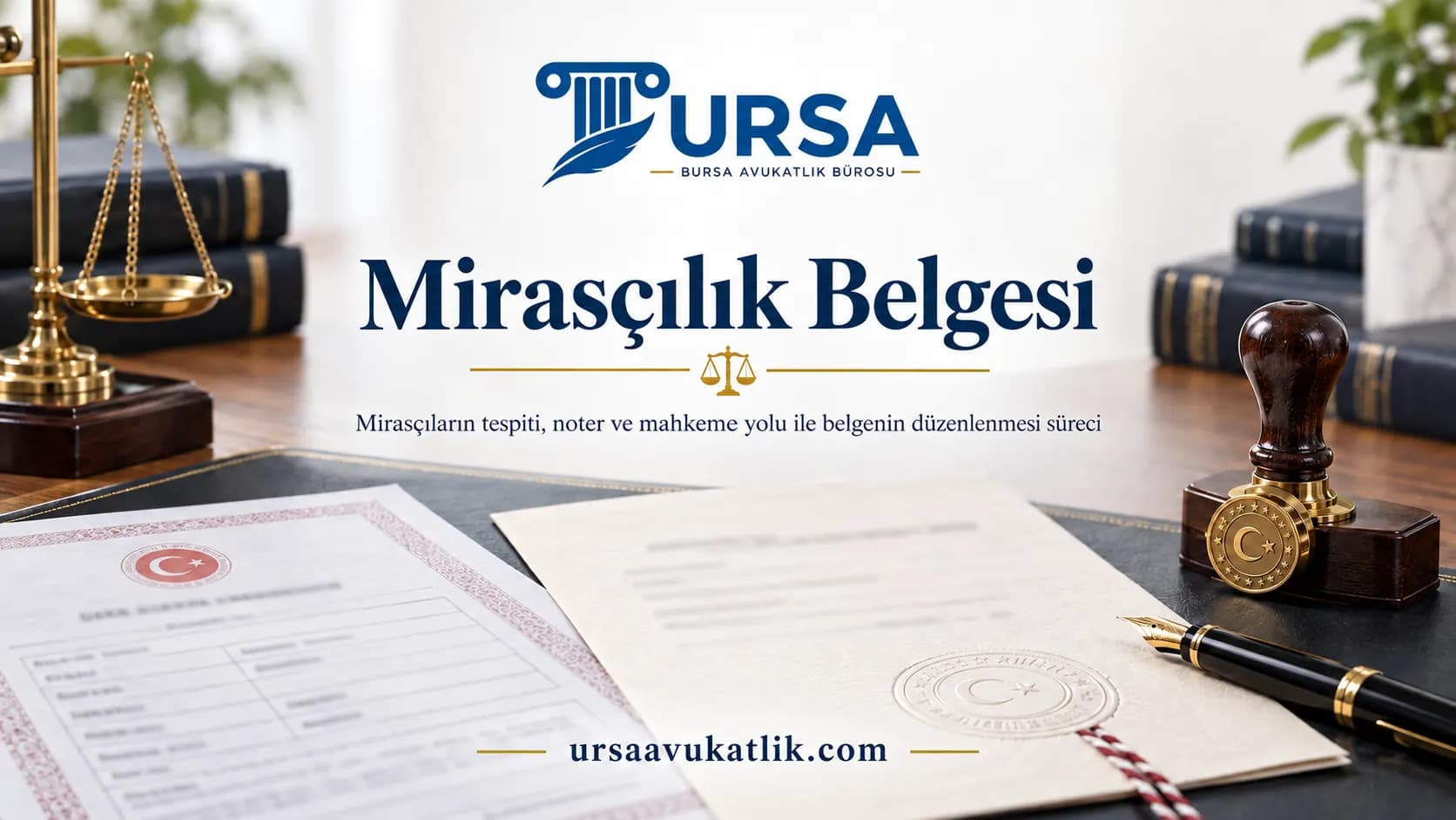 Resmî belgeler ve noter mührü ile mirasçılık belgesini simgeleyen kapak görseli