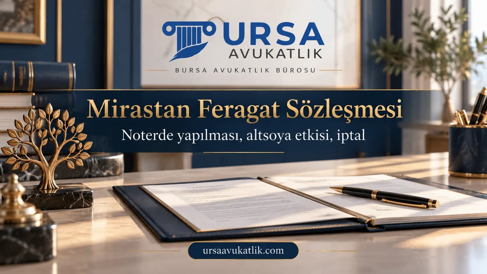 Masada açık sözleşme dosyası, dolma kalem ve aile ağacı biblosuyla mirastan feragat sözleşmesi
