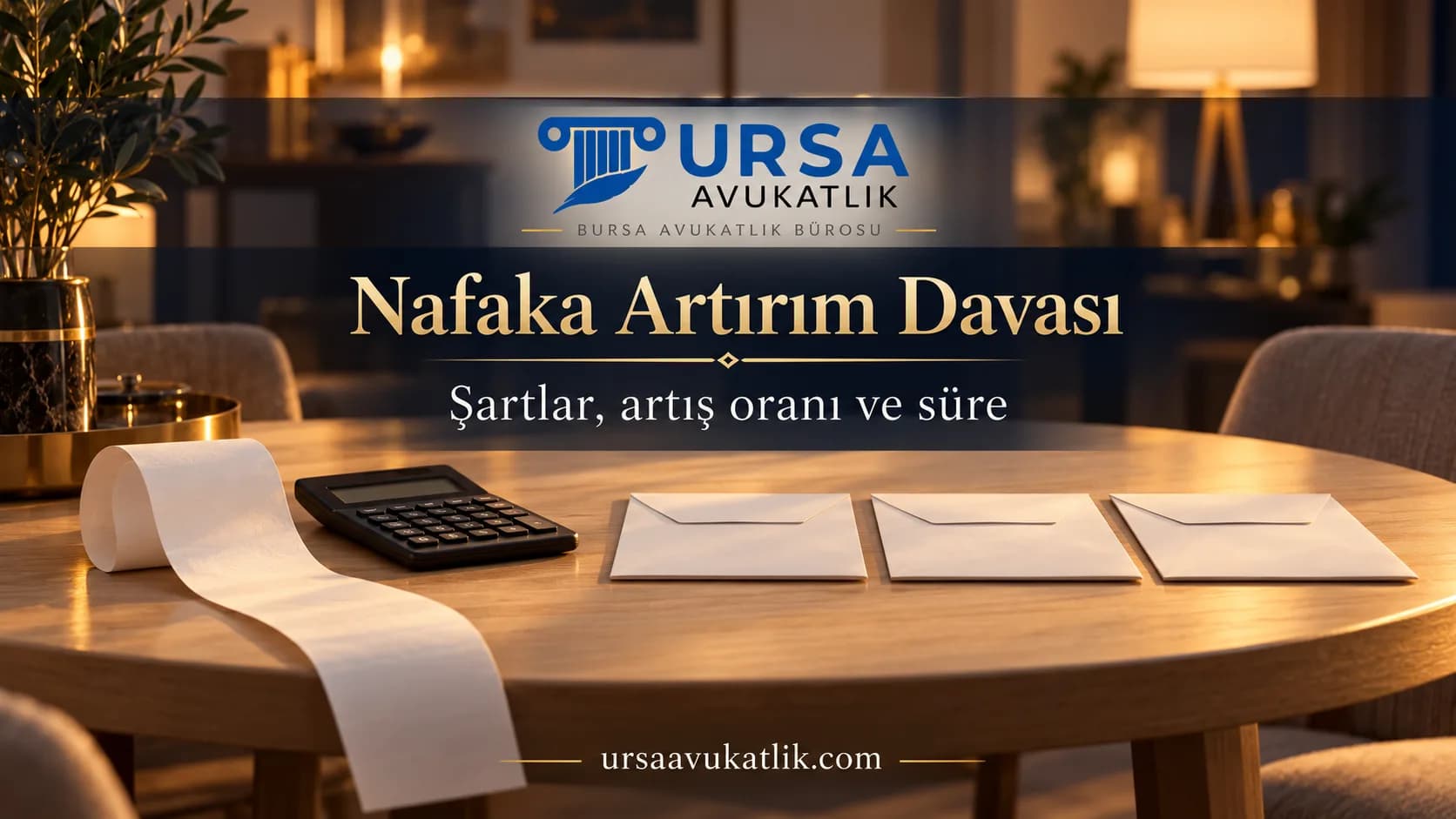 Yemek masasında uzun market fişi, hesap makinesi ve fatura zarfları ile artan giderler nedeniyle nafakanın artırılmasını simgeleyen kapak görseli
