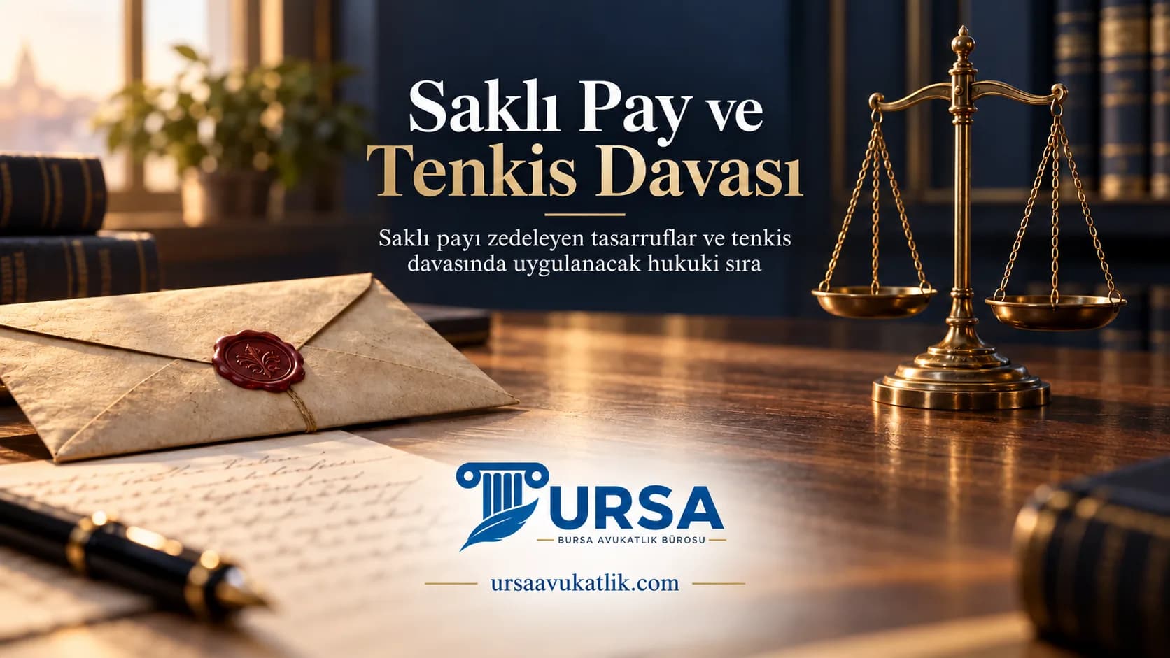Mühürlü vasiyetname zarfı ve terazi ile saklı pay ve tenkis davasını simgeleyen kapak görseli
