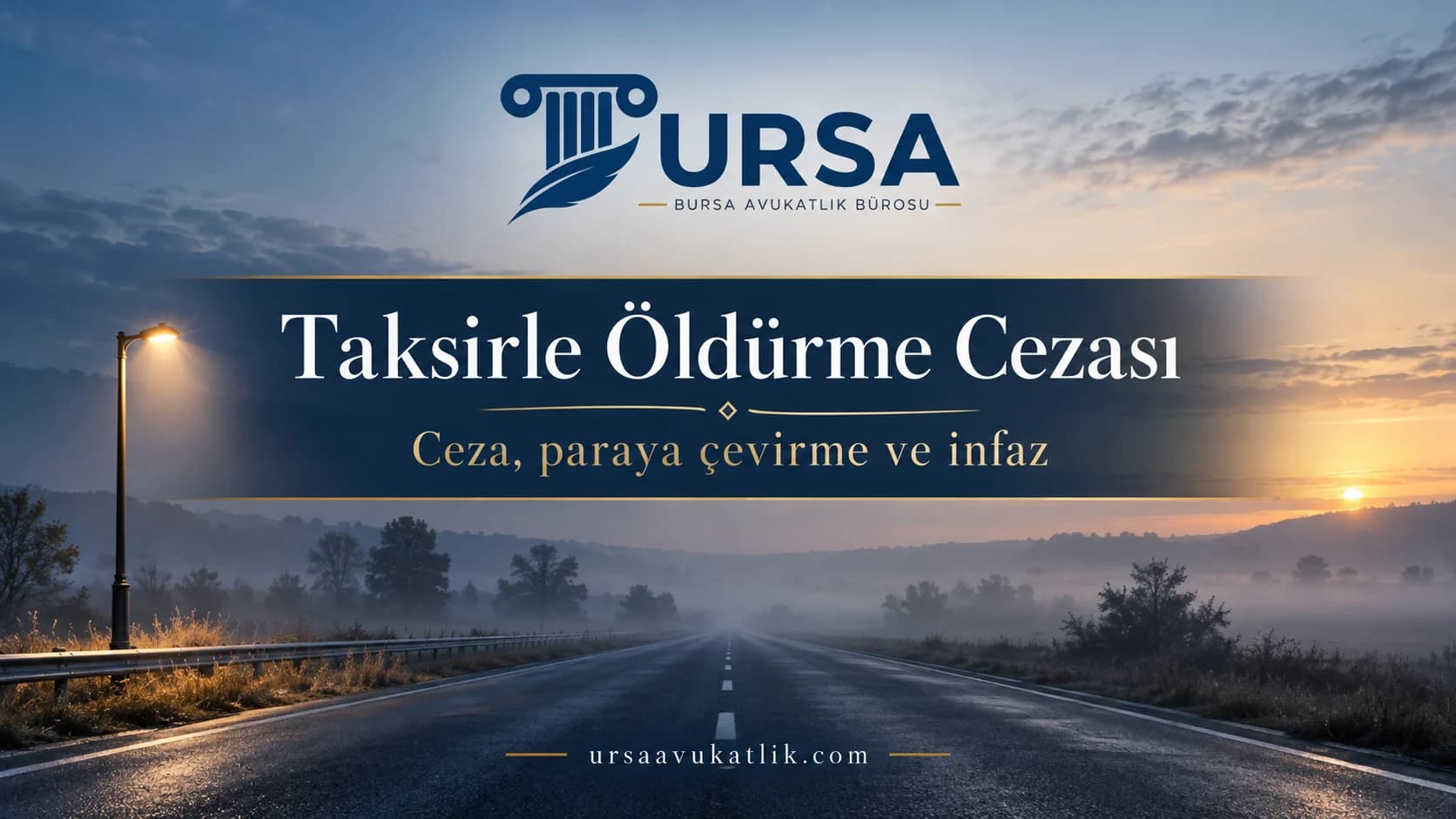 Sabah sisinde boş bir yol ve tek sokak lambası ile taksirle öldürme suçunun cezasını simgeleyen sakin kapak görseli