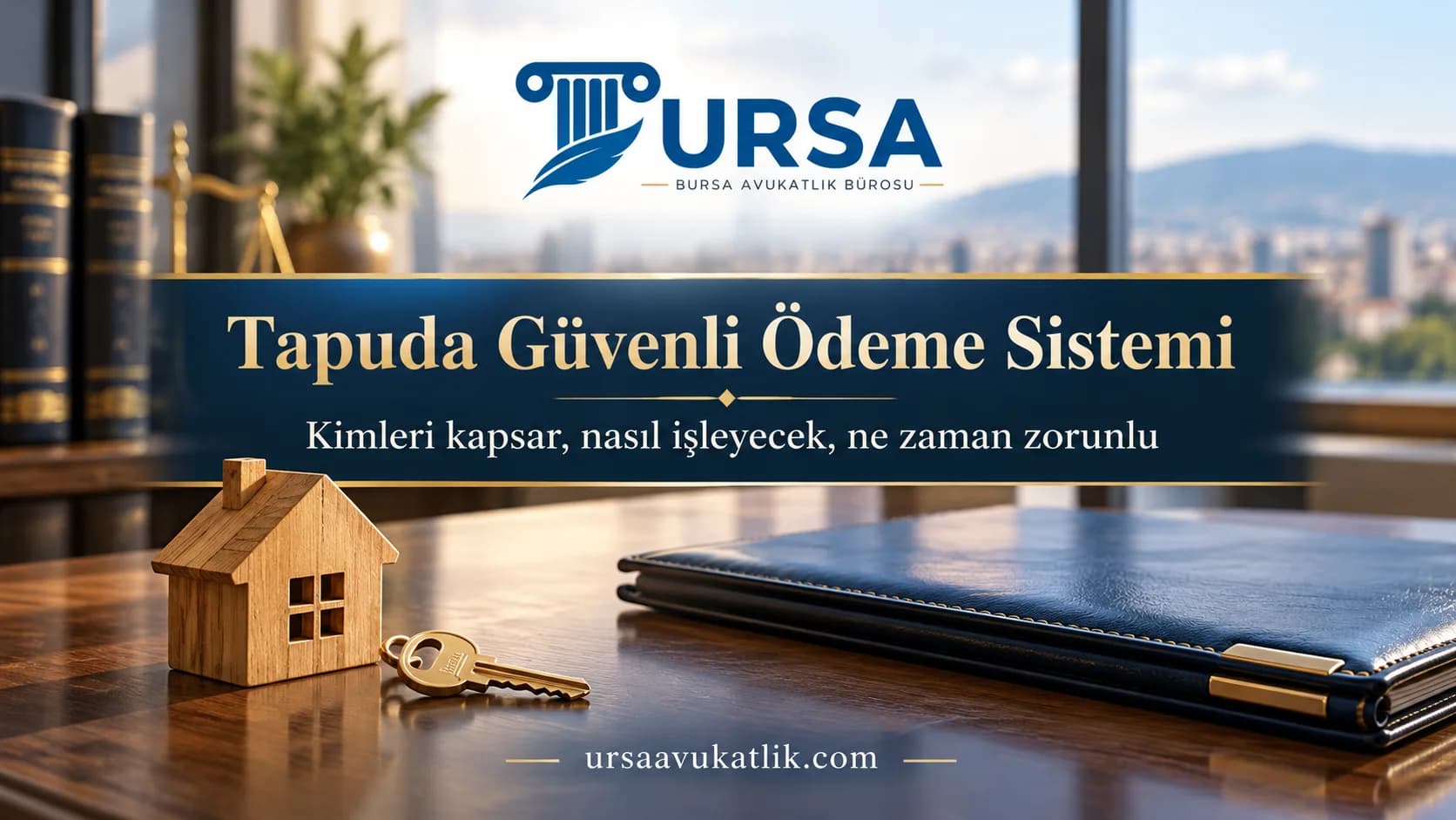 Ev maketi, anahtar ve dosya ile taşınmaz satışında güvenli ödeme sistemini simgeleyen kapak görseli