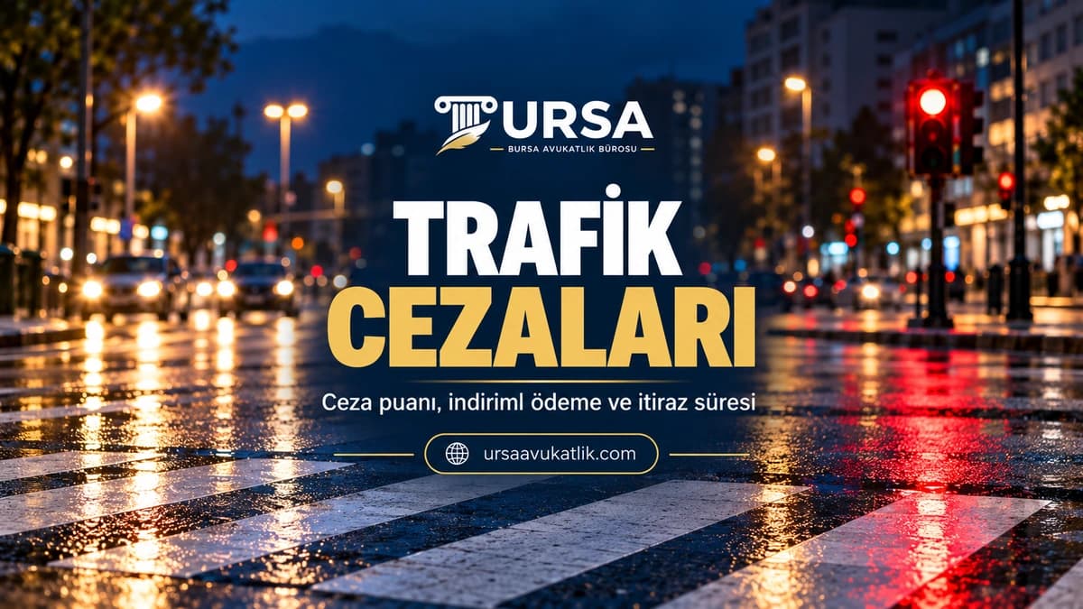 Akşam kavşakta yaya geçidi ve kırmızı trafik ışığı ile trafik cezalarını simgeleyen kapak görseli