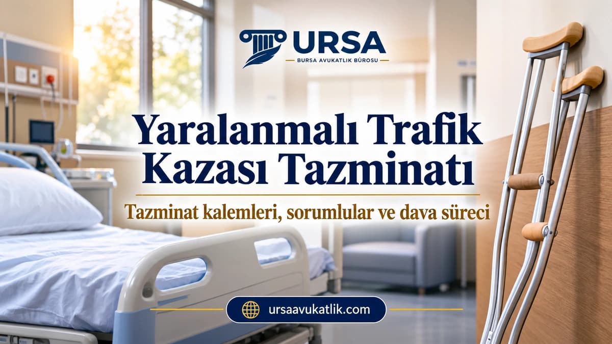 Hastane odasında koltuk değnekleri ile yaralanmalı trafik kazası tazminatını simgeleyen kapak görseli