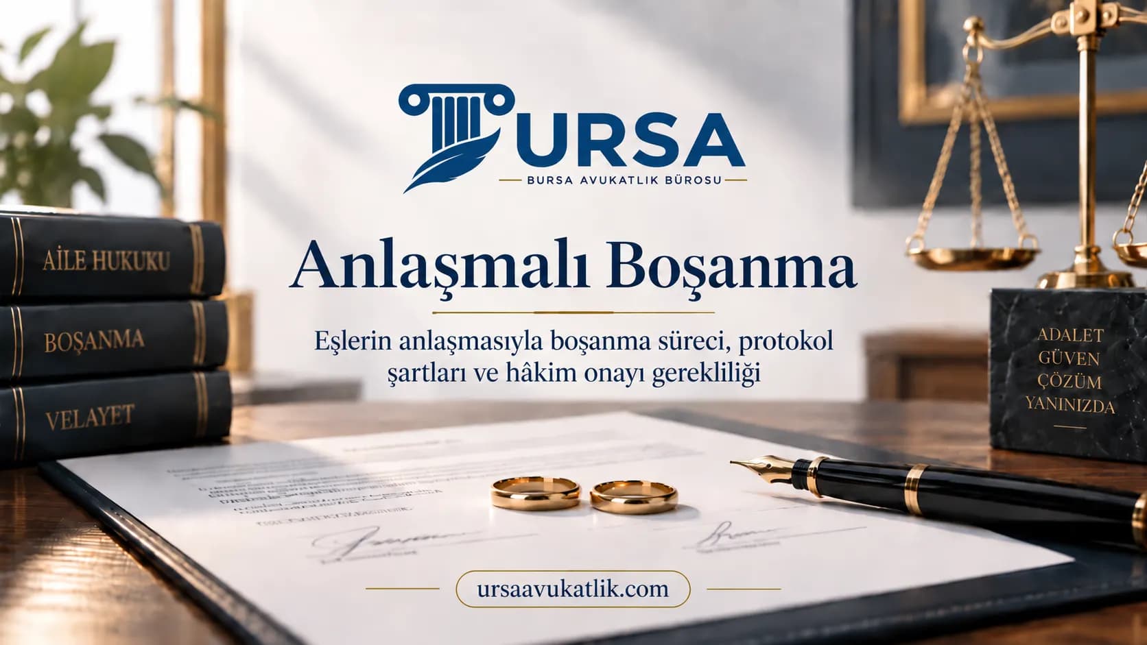 İmzalı protokol ve iki alyans ile anlaşmalı boşanmayı simgeleyen kapak görseli