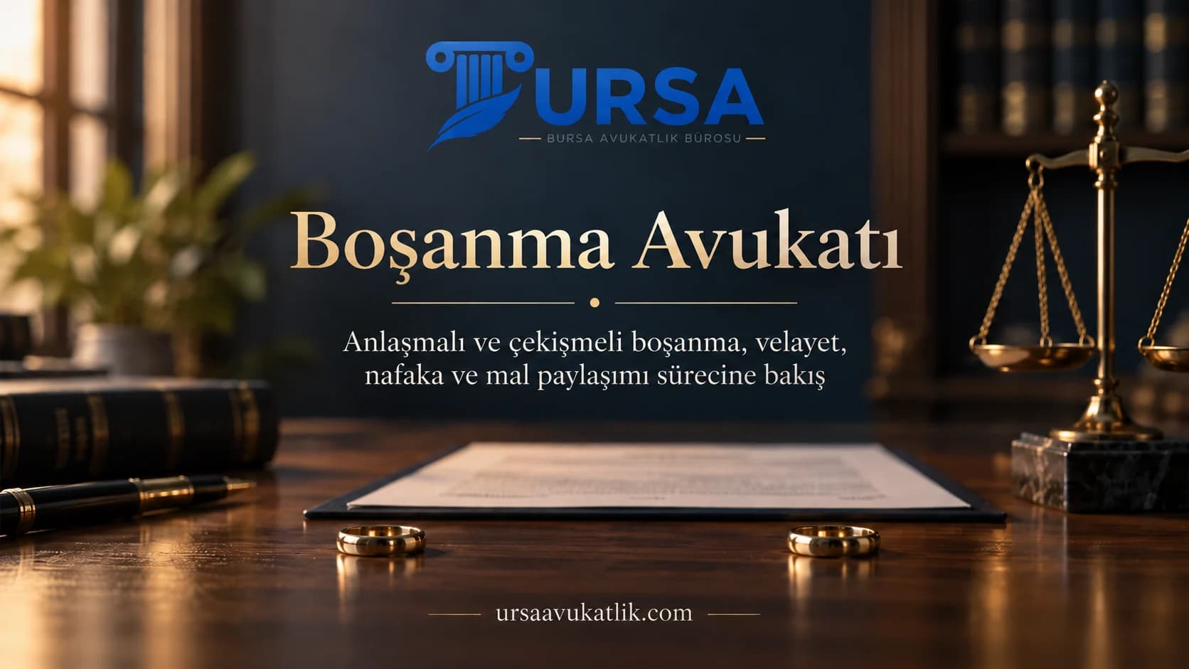 Ayrı duran iki alyans ve terazi ile boşanma avukatlığı hizmetini simgeleyen kapak görseli