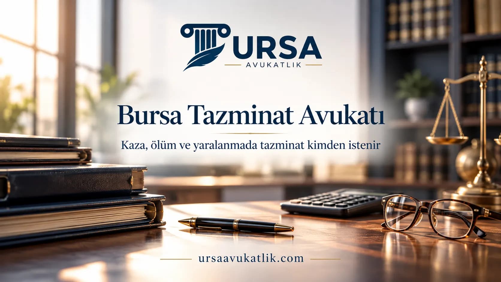 Dosyalar ve hesap makinesi ile tazminat davası hazırlığını simgeleyen kapak görseli