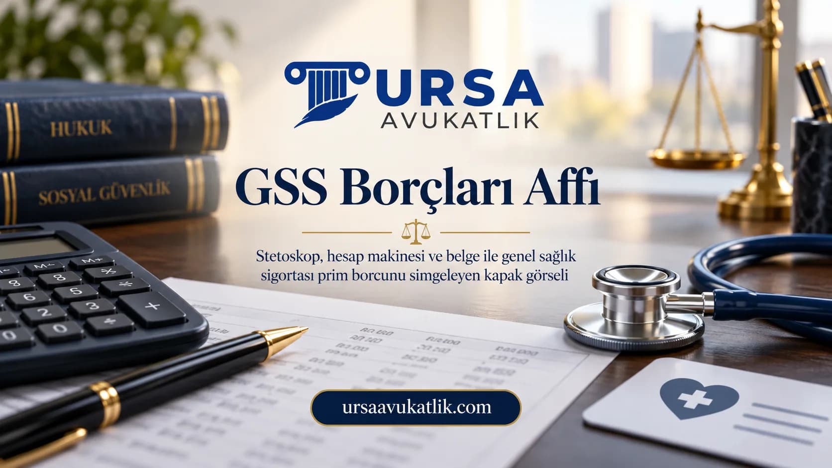 Stetoskop, hesap makinesi ve belge ile genel sağlık sigortası prim borcunu simgeleyen kapak görseli