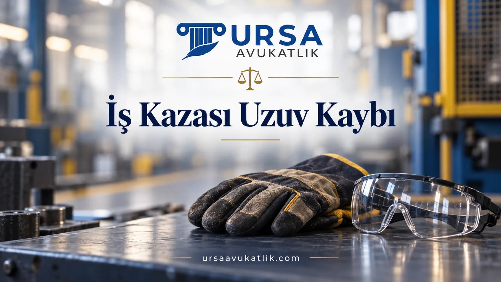 Tezgâh üzerinde iş eldiveni ve koruyucu gözlük ile iş kazasında uzuv kaybını simgeleyen kapak görseli