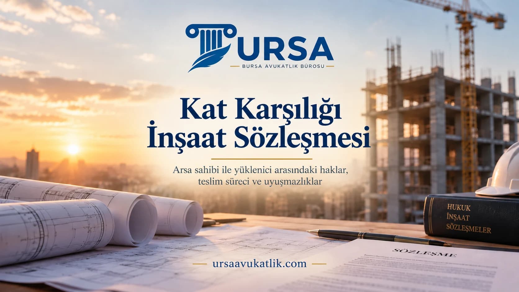 Yarım kalmış inşaat ve proje paftası ile kat karşılığı inşaat sözleşmesini simgeleyen kapak görseli