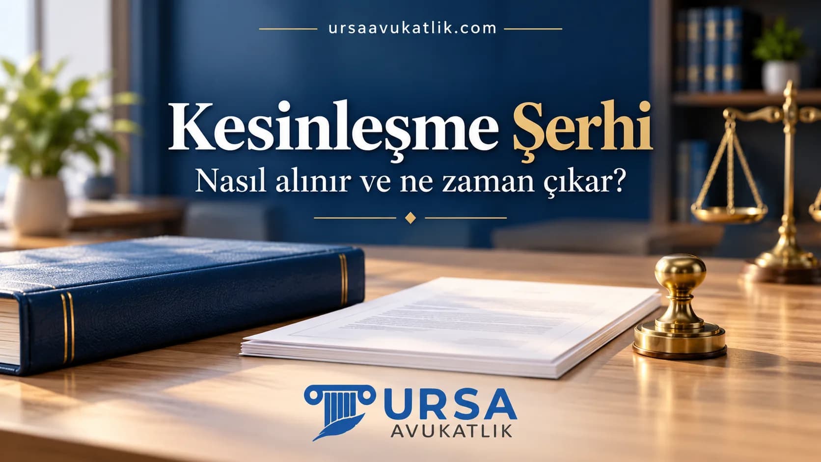 Mahkeme kararında kesinleşme şerhinin nasıl alınacağını anlatan masa üstünde kitap ve evrak yığını