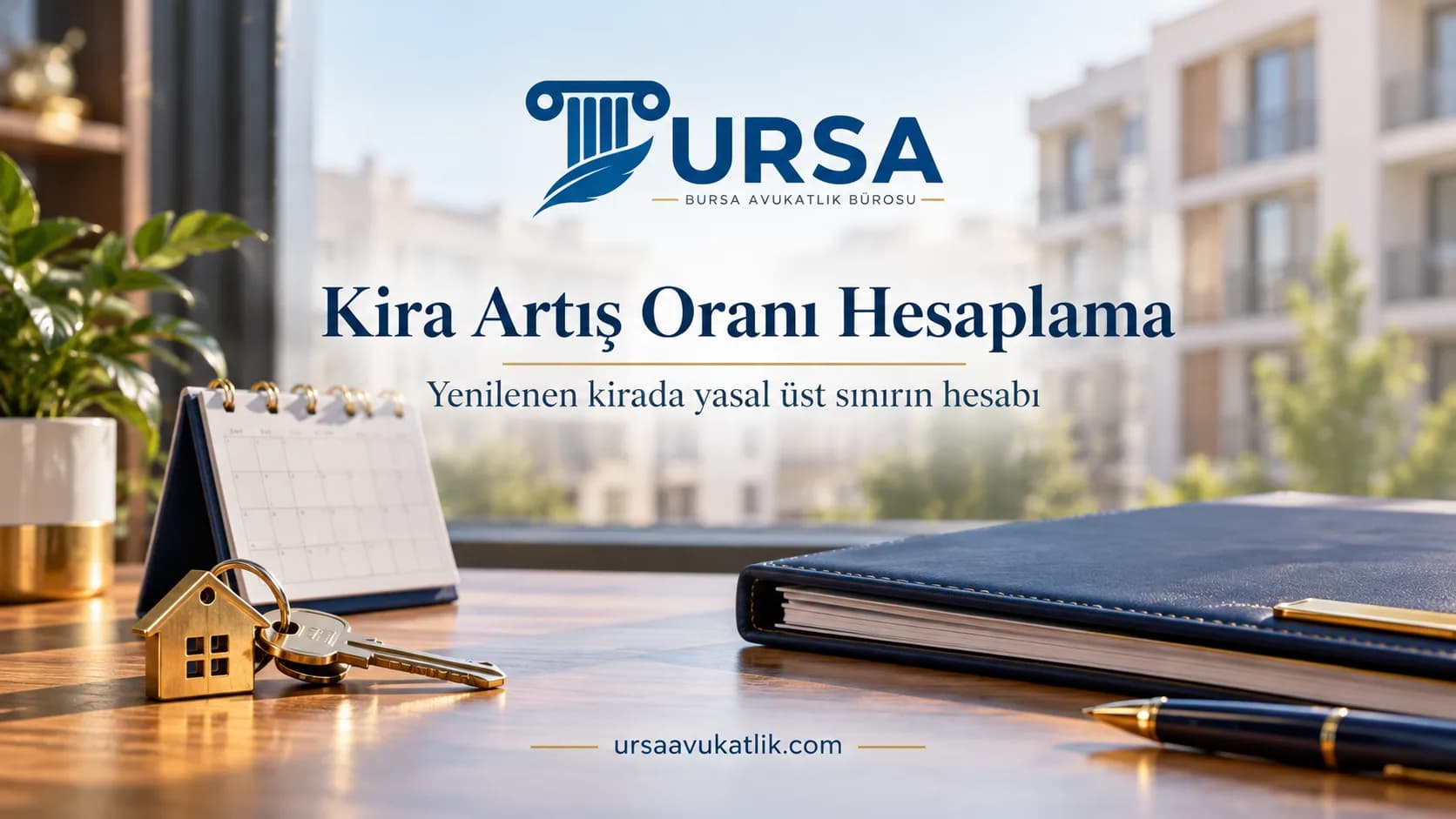 Ev anahtarı ve takvim ile kira artışı hesabını simgeleyen kapak görseli