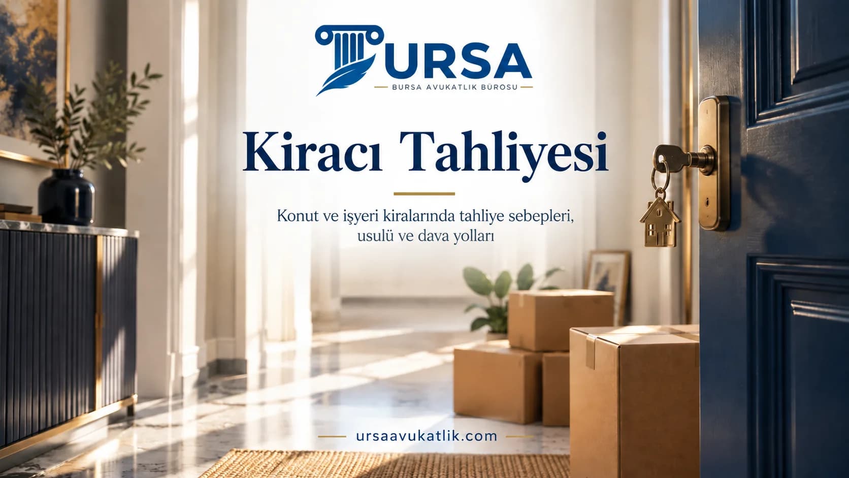 Kapı önündeki taşıma kolileri ve anahtar ile kiracı tahliyesini simgeleyen kapak görseli