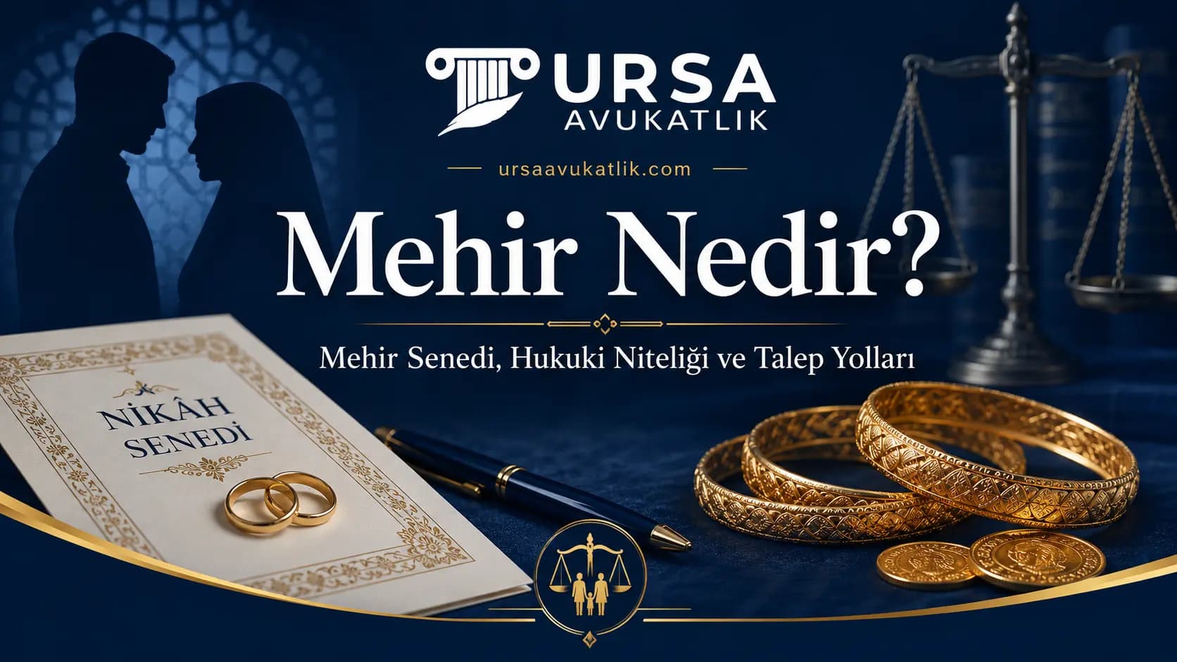 Mehir konulu kapak görseli: nikâh senedi, alyans ve altın bilezikler
