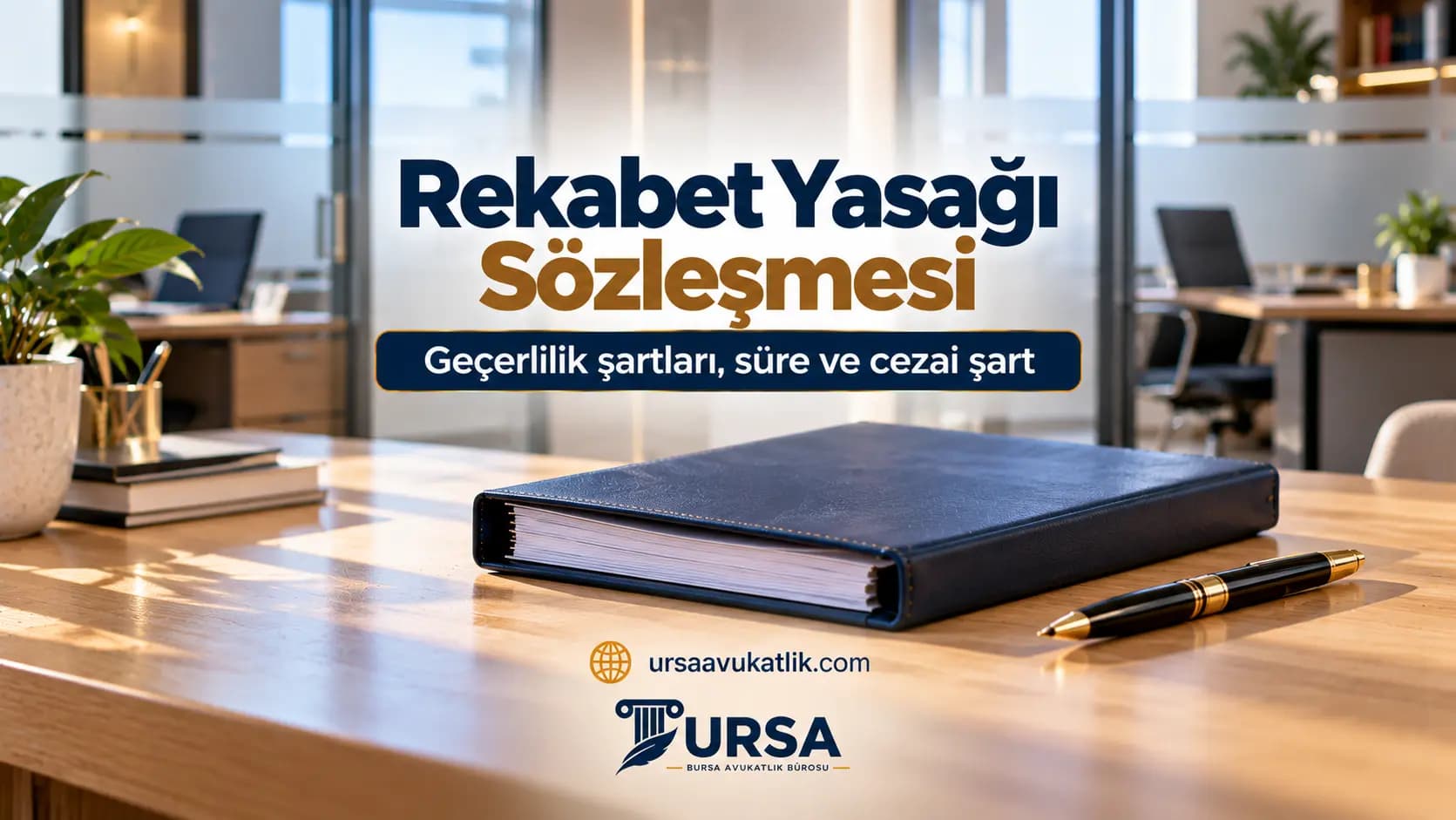 Rekabet yasağı sözleşmesinin geçerlilik şartları, süresi ve cezai şartını anlatan ofis masası