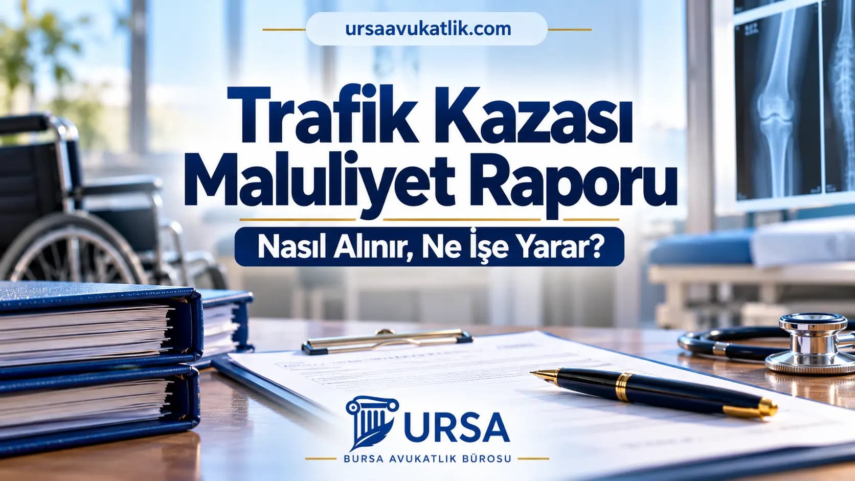 Trafik kazası sonrası maluliyet raporunun nasıl alındığını ve ne işe yaradığını anlatan hukuk bürosu görünümü