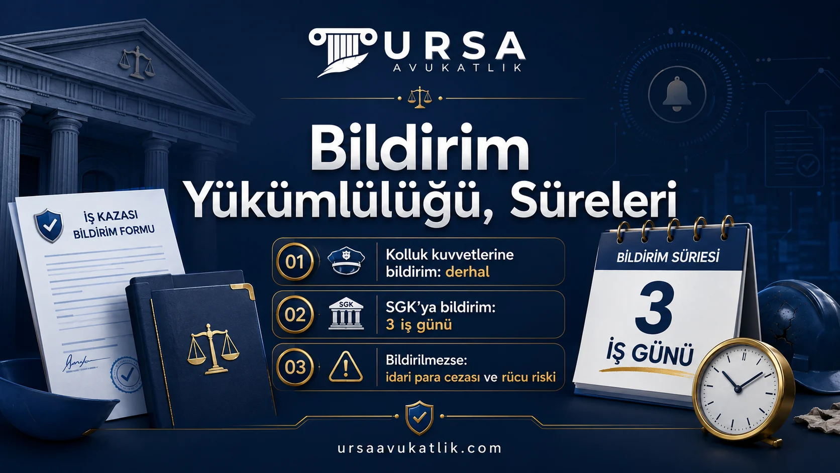 İş kazası bildirim yükümlülüğünü ve sürelerini gösteren şema