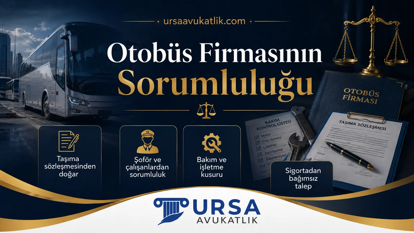 Otobüs firmasının taşıma sözleşmesinden doğan sorumluluğunu gösteren şema
