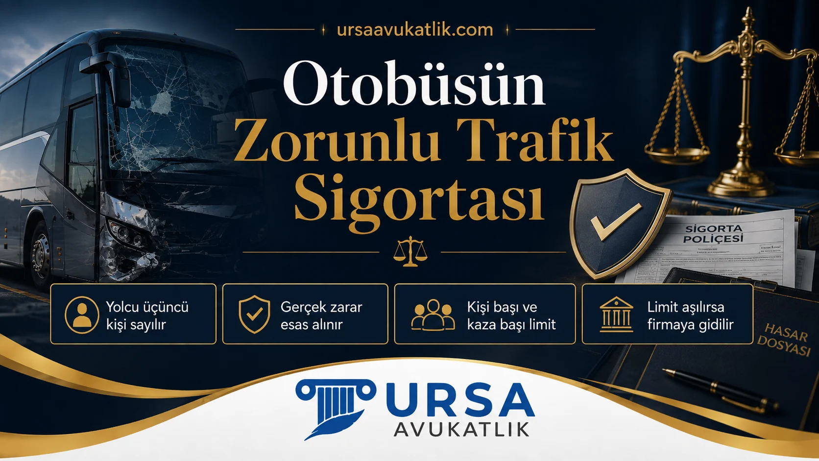 Otobüsün zorunlu trafik sigortasının kapsamını gösteren şema