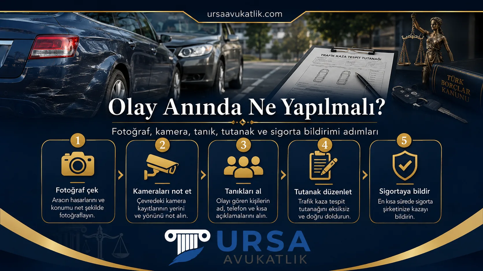 Park halindeki araca çarpma olayında ilk yapılması gerekenleri gösteren şema