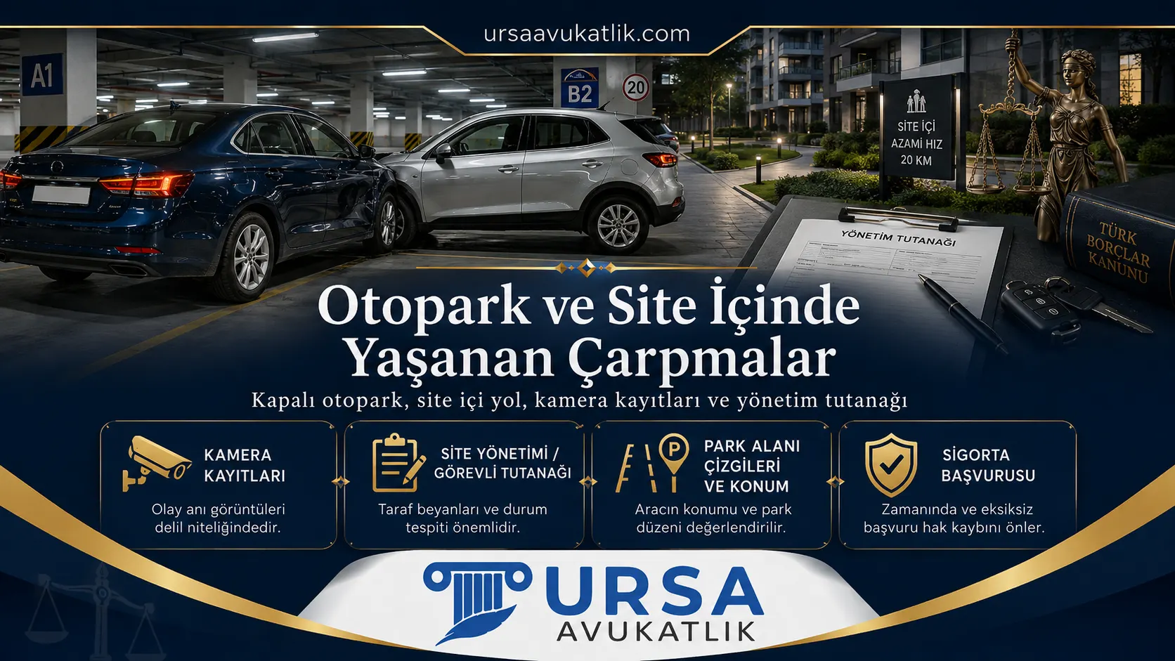 Otopark ve site içi alanlarda sorumluluğun nasıl değiştiğini gösteren şema
