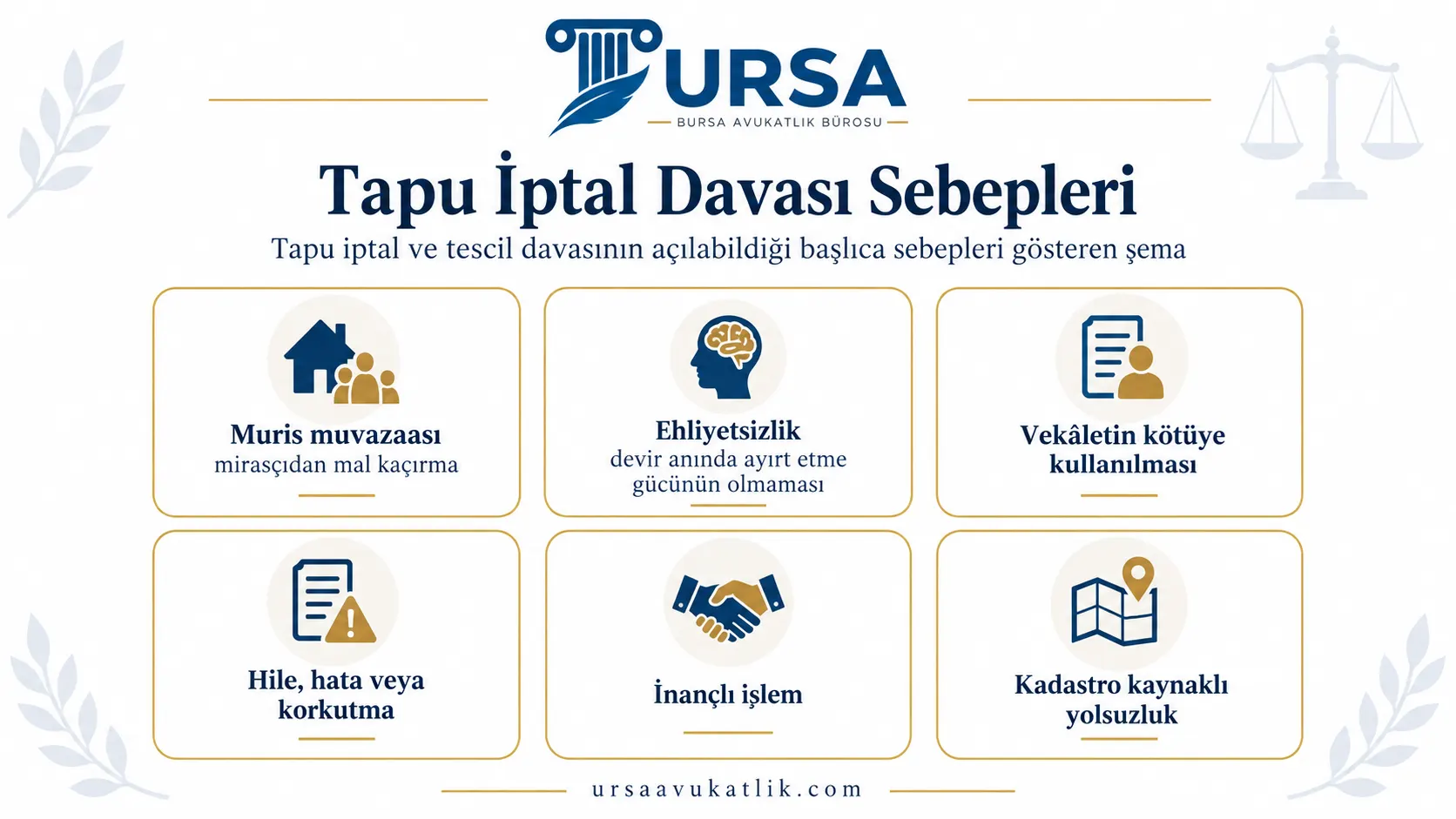 Tapu iptal ve tescil davasının açılabildiği başlıca sebepleri gösteren şema