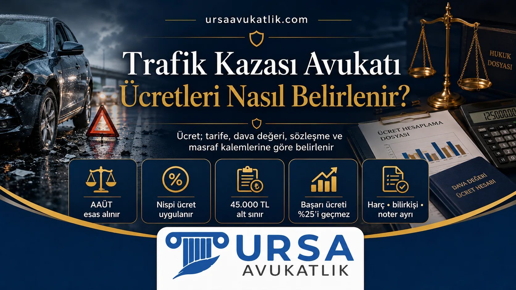 Trafik kazası avukatlık ücretinin nasıl belirlendiğini gösteren şema