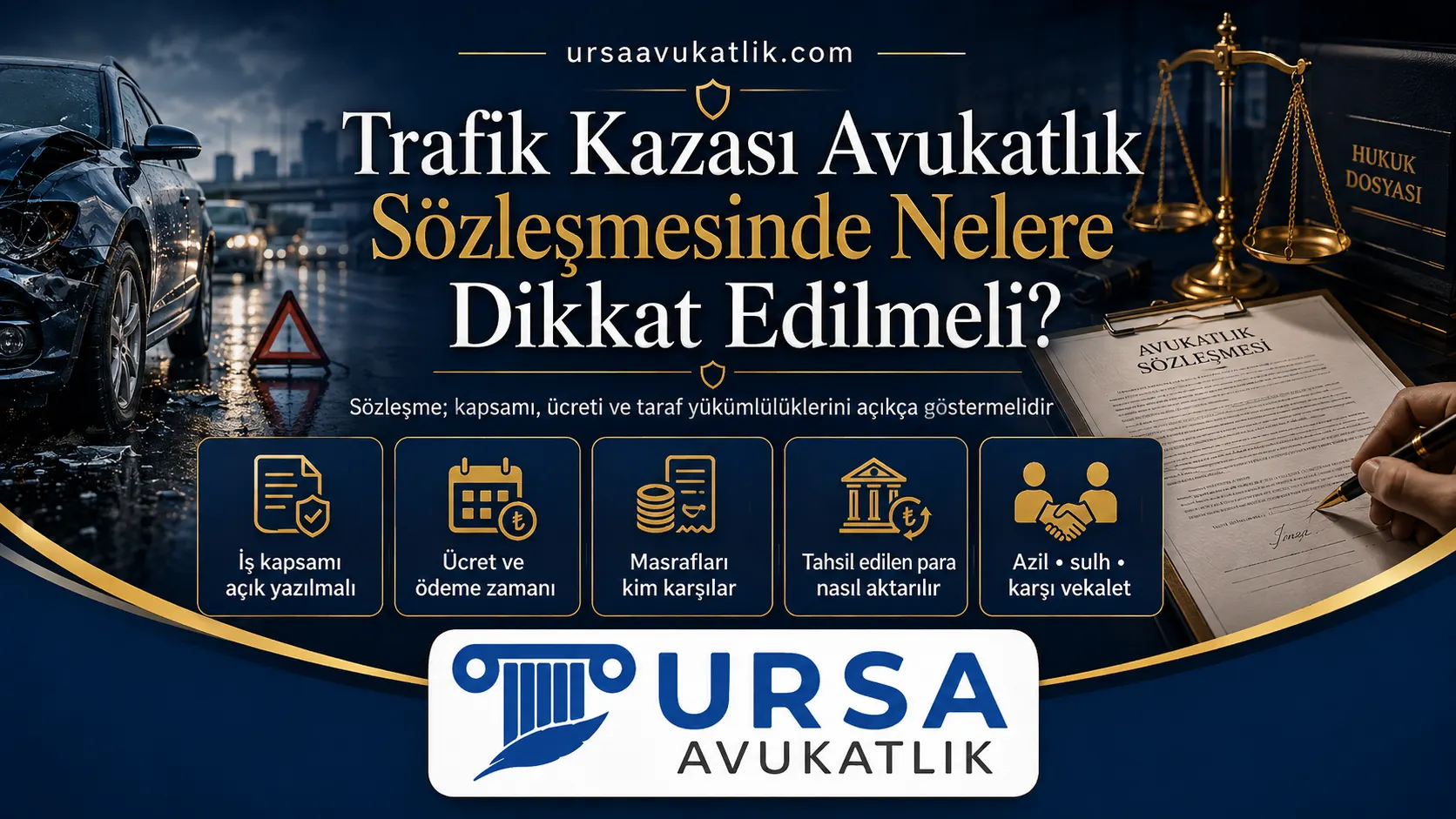 Avukatlık sözleşmesinde dikkat edilecek noktaları gösteren şema