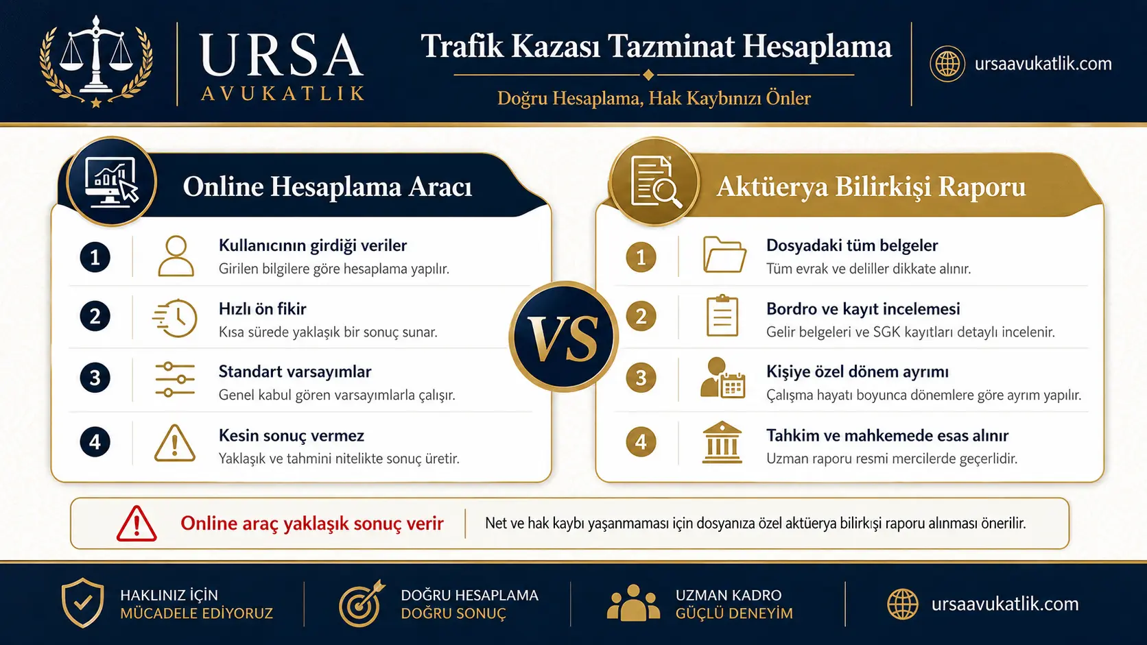 Online hesaplama aracı ile aktüerya bilirkişi raporunu karşılaştıran şema